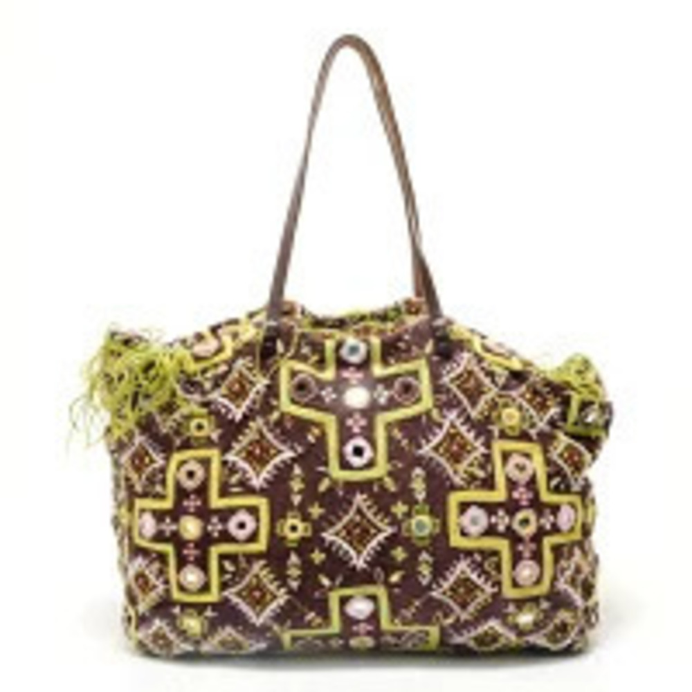 Fendi Beaded Embroidered Canvas Tote Bag Multicolor